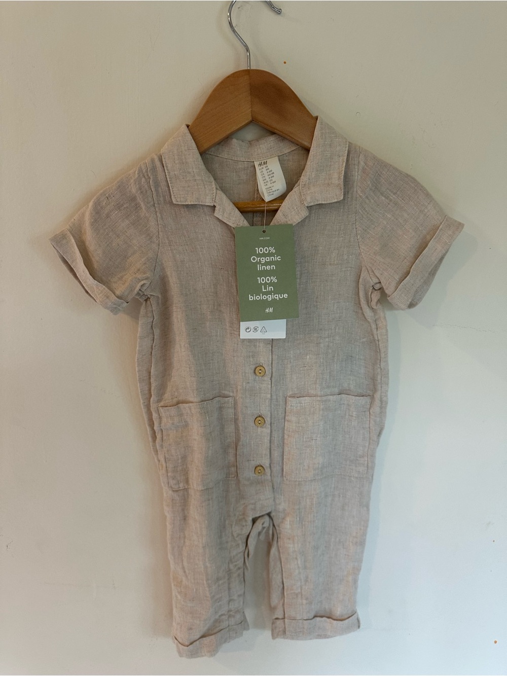 H&M Organic Linen Baby Romper in Light Beige